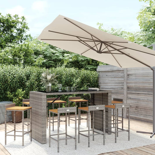 Garden Bar Set | Grey | PE rattan, tempered glass, solid acacia wood
