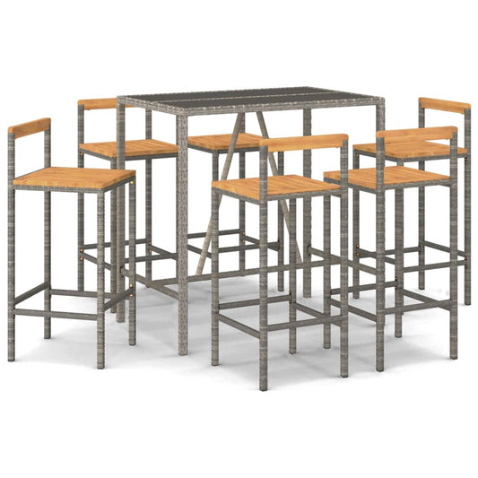 Garden Bar Set | Grey | PE rattan | Large |  Footrest  | Garden Bar Set