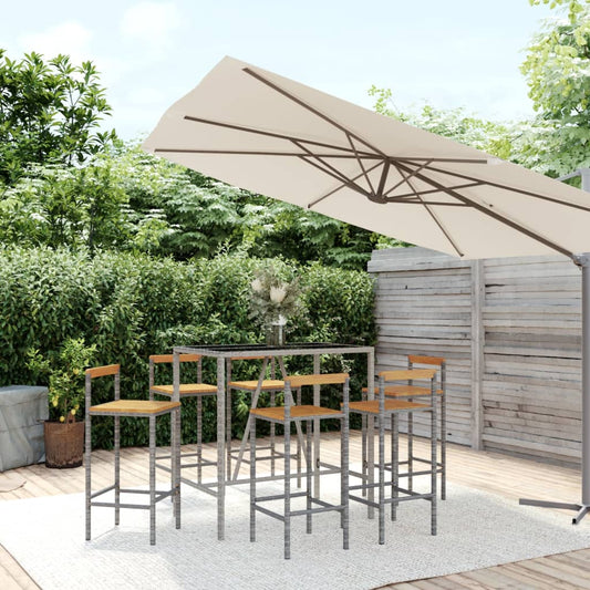 Garden Bar Set | Grey | PE rattan | Large |  Footrest  | Garden Bar Set
