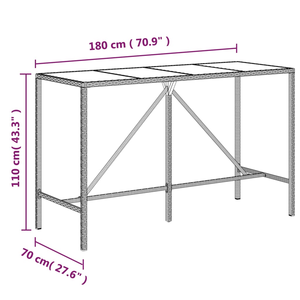 Garden Bar Set | Grey | PE rattan | Large | Garden Bar Set | Rectangular
