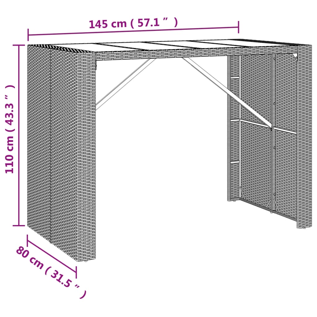 Garden Bar Set | Grey | PE rattan | Medium |  Footrest  | Bar Table Set