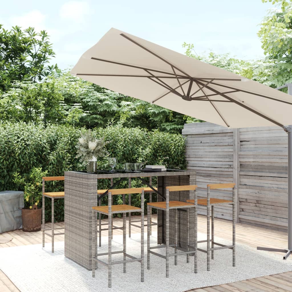 Garden Bar Set | Grey | PE rattan | Medium |  Footrest  | Bar Table Set