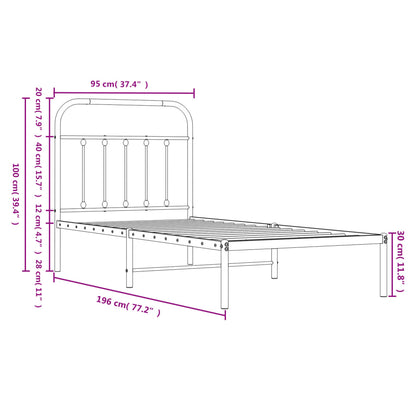 Metal Bed Frame without Mattress with Headboard Black 90x190cm