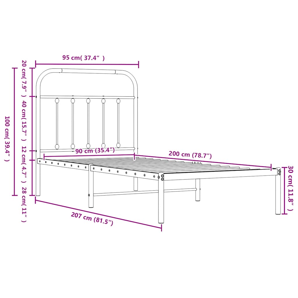 Bed Frame | Black | Powder-Coated Steel | Single | Industrial | Bed Frame