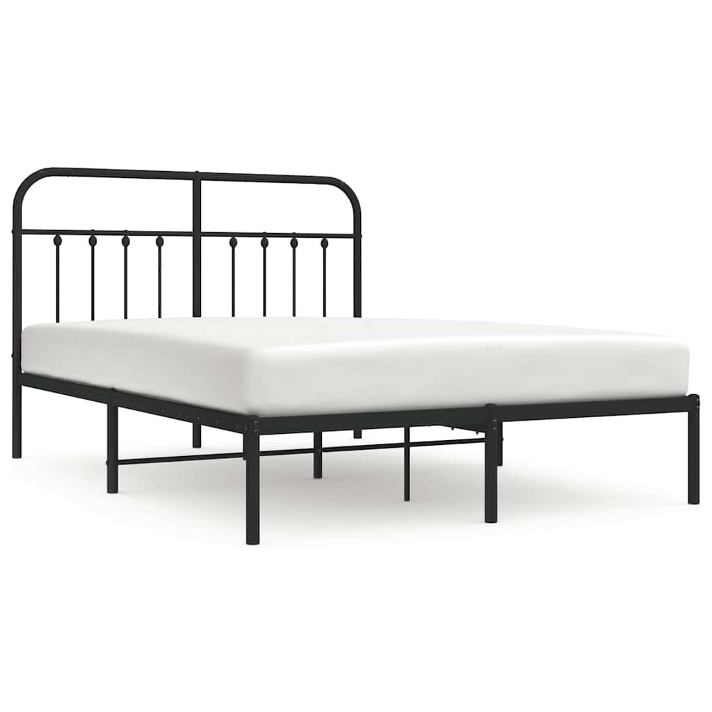 Metal Bed Frame without Mattress with Headboard Black 150x200cm