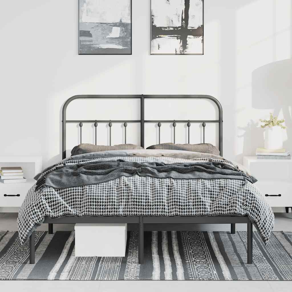 Metal Bed Frame without Mattress with Headboard Black 150x200cm