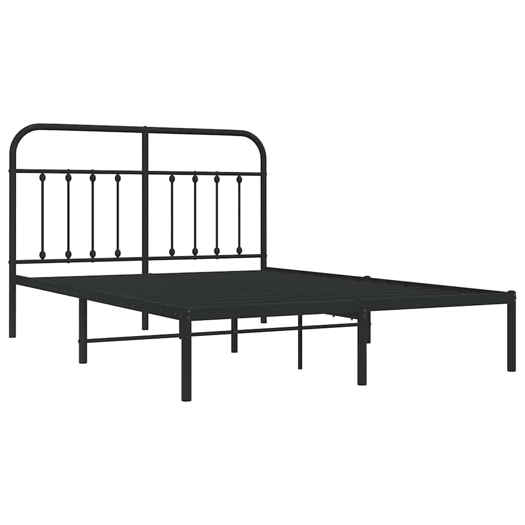 Metal Bed Frame without Mattress with Headboard Black 150x200cm