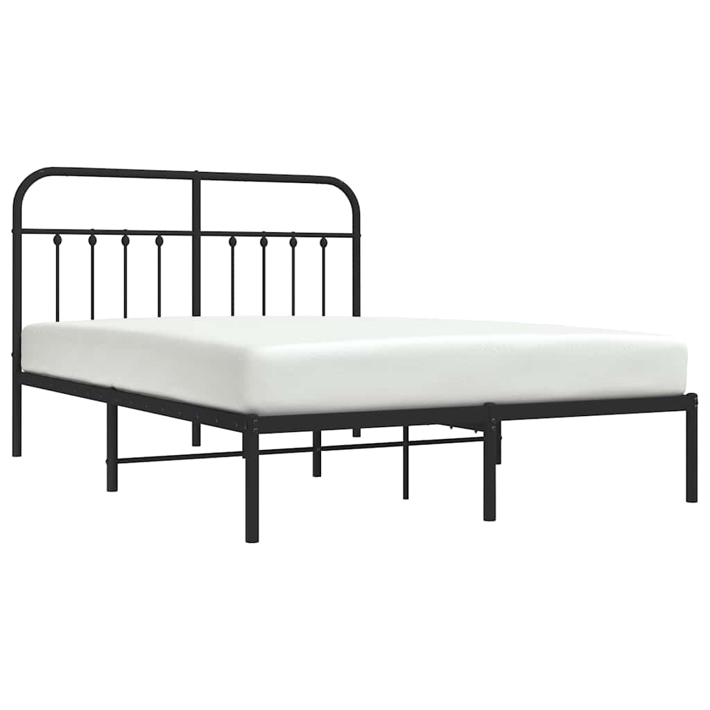Metal Bed Frame without Mattress with Headboard Black 150x200cm