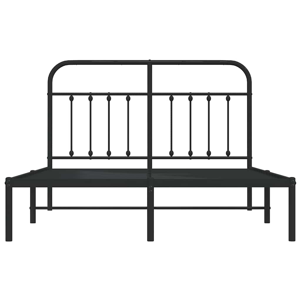 Metal Bed Frame without Mattress with Headboard Black 150x200cm