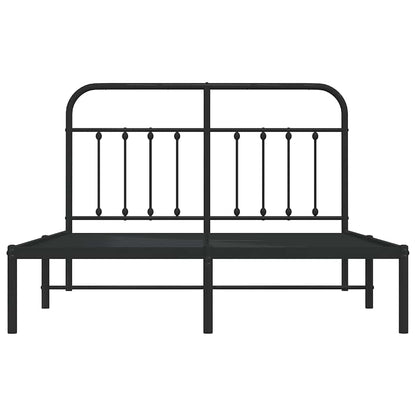 Metal Bed Frame without Mattress with Headboard Black 150x200cm