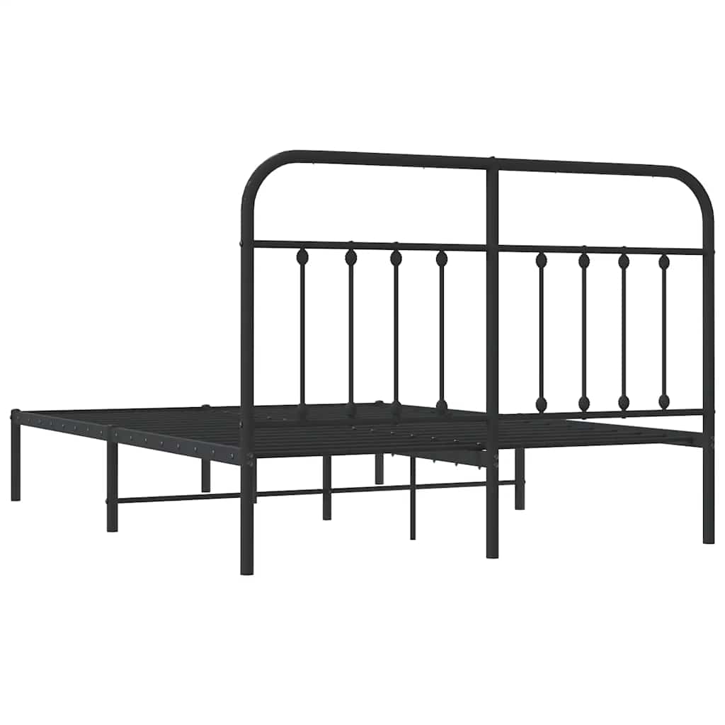 Metal Bed Frame without Mattress with Headboard Black 150x200cm