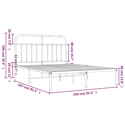 Metal Bed Frame without Mattress with Headboard Black 150x200cm
