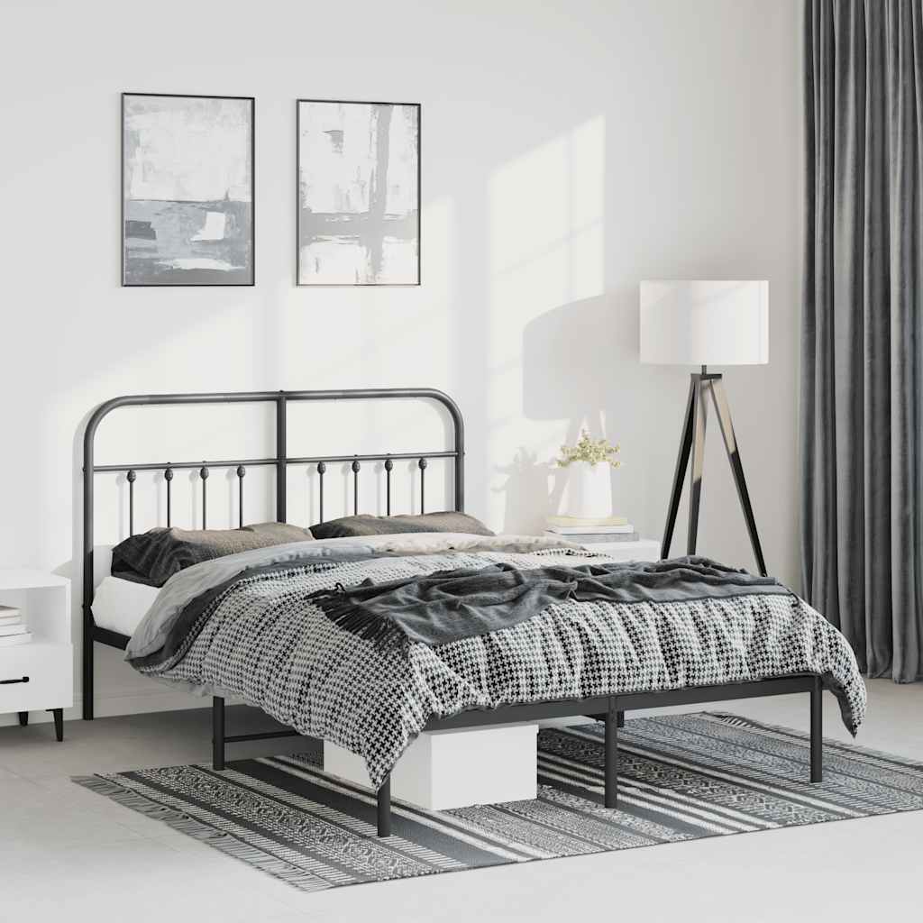 Metal Bed Frame without Mattress with Headboard Black 150x200cm
