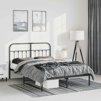 Metal Bed Frame without Mattress with Headboard Black 150x200cm