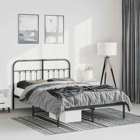 Metal Bed Frame without Mattress with Headboard Black 150x200cm