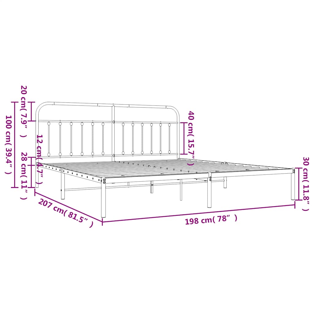Bed Frame | Black | Steel | 193x203 cm | Bed Frame | Rectangular