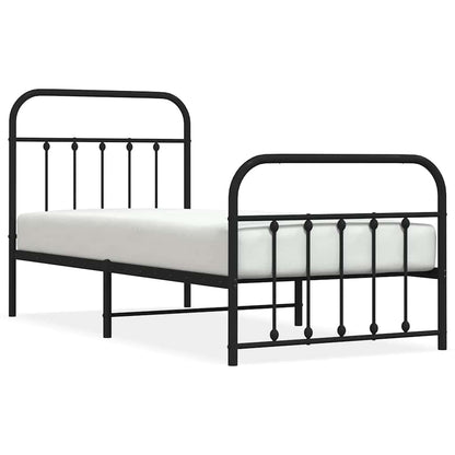 Metal Bed Frame without Mattress with Footboard Black 90x190cm