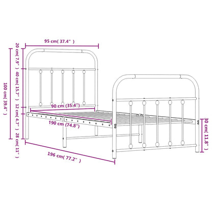 Metal Bed Frame without Mattress with Footboard Black 90x190cm