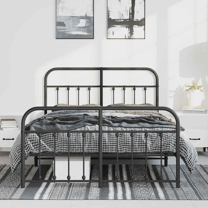 Metal Bed Frame without Mattress with Footboard Black 135x190cm