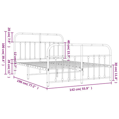 Metal Bed Frame without Mattress with Footboard Black 135x190cm