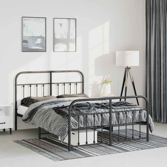 Metal Bed Frame without Mattress with Footboard Black 135x190cm