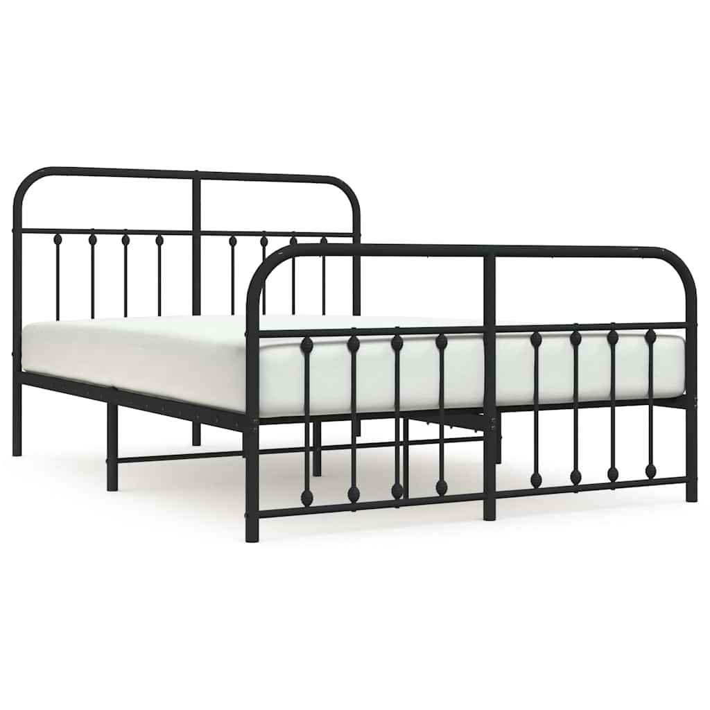 Metal Bed Frame without Mattress with Footboard Black 150x200cm