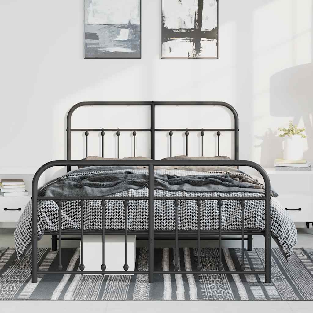 Metal Bed Frame without Mattress with Footboard Black 150x200cm