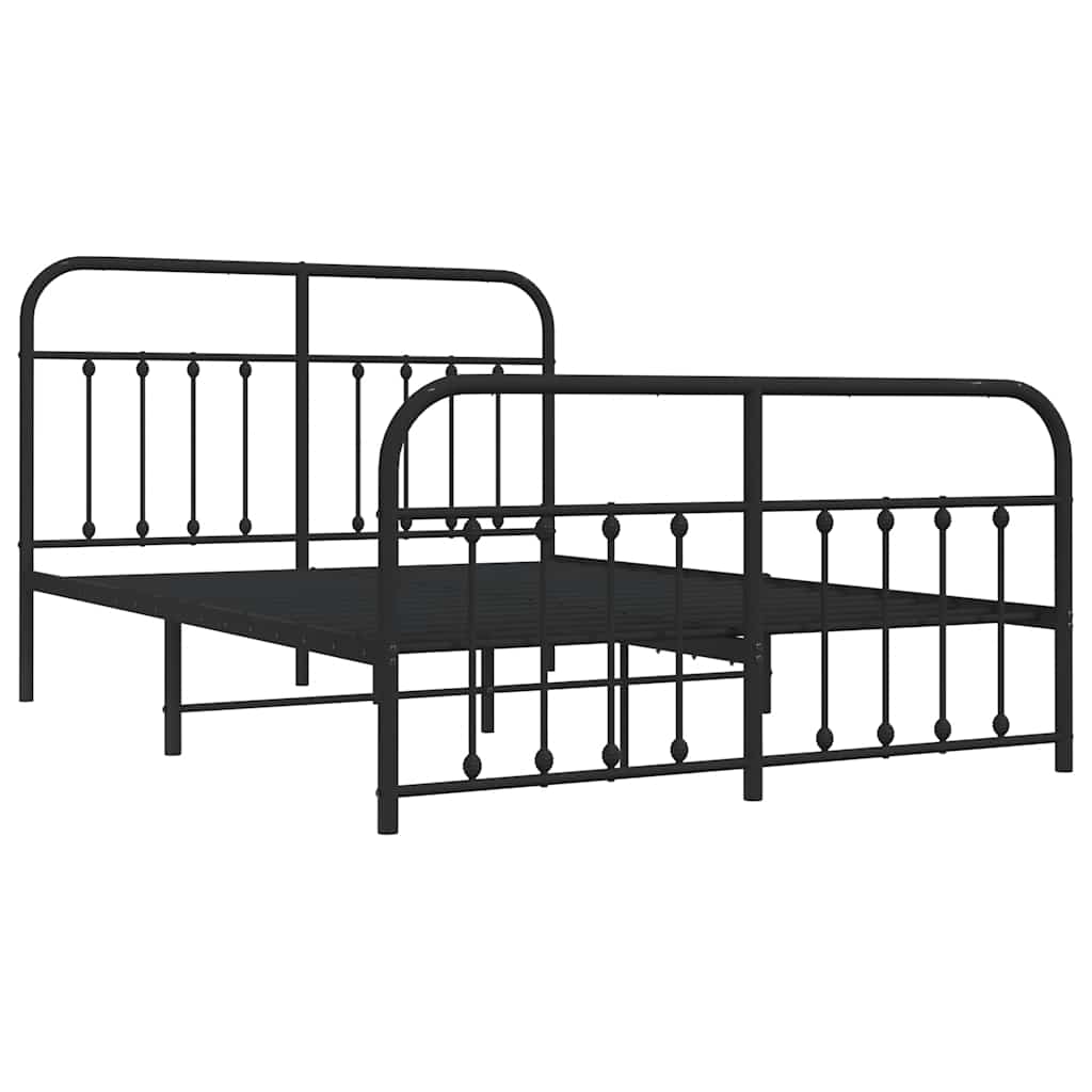 Metal Bed Frame without Mattress with Footboard Black 150x200cm
