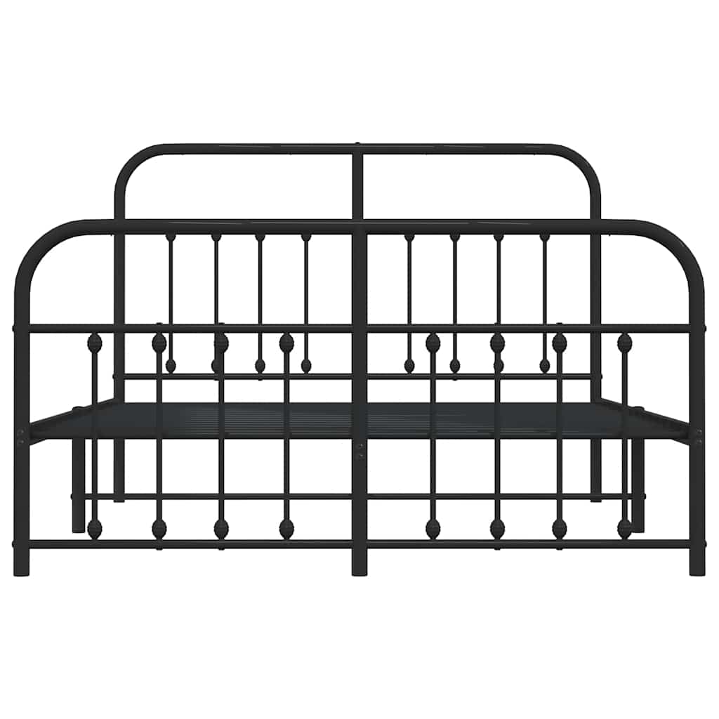 Metal Bed Frame without Mattress with Footboard Black 150x200cm