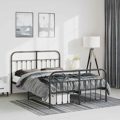 Metal Bed Frame without Mattress with Footboard Black 150x200cm