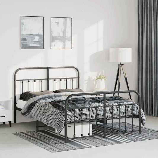 Metal Bed Frame without Mattress with Footboard Black 150x200cm
