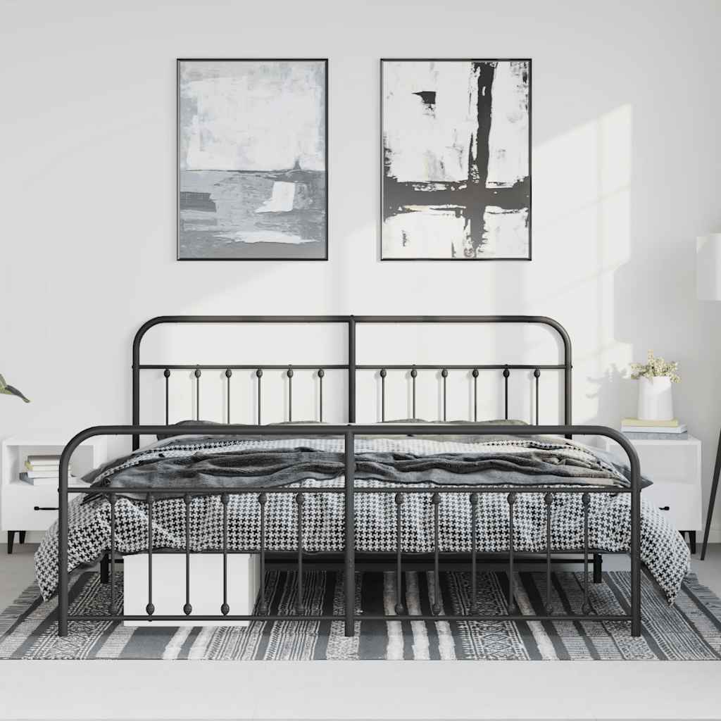 Bed Frame | Black | Powder-Coated Steel | 183x213 cm | Bed Frame