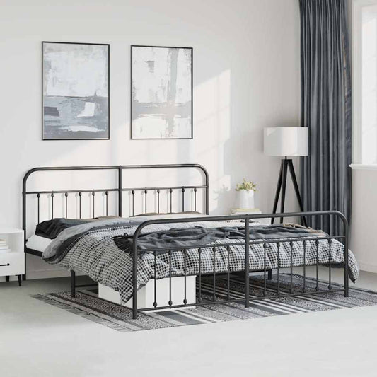 Bed Frame | Black | Powder-Coated Steel | Double Bed | Durable