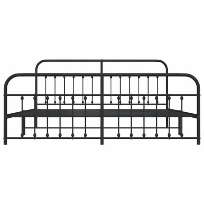 Metal Bed Frame without Mattress with Footboard Black 200x200cm