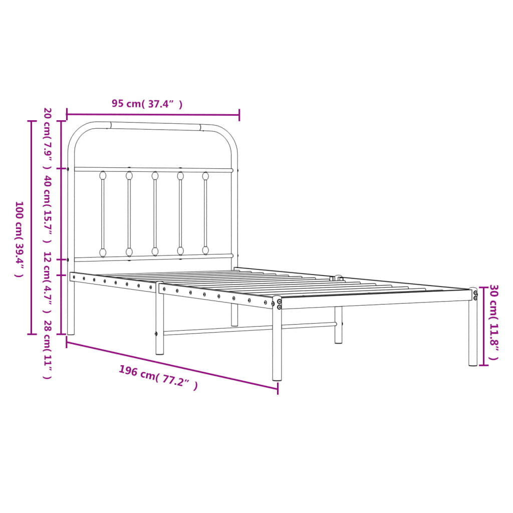 Bed Frame | White | Powder-coated steel | Single | Durable | Bed Frame