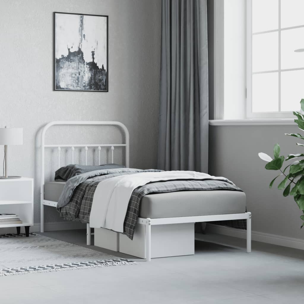 Bed Frame | White | Steel | Single | Bed Frame | Rectangular | Industrial