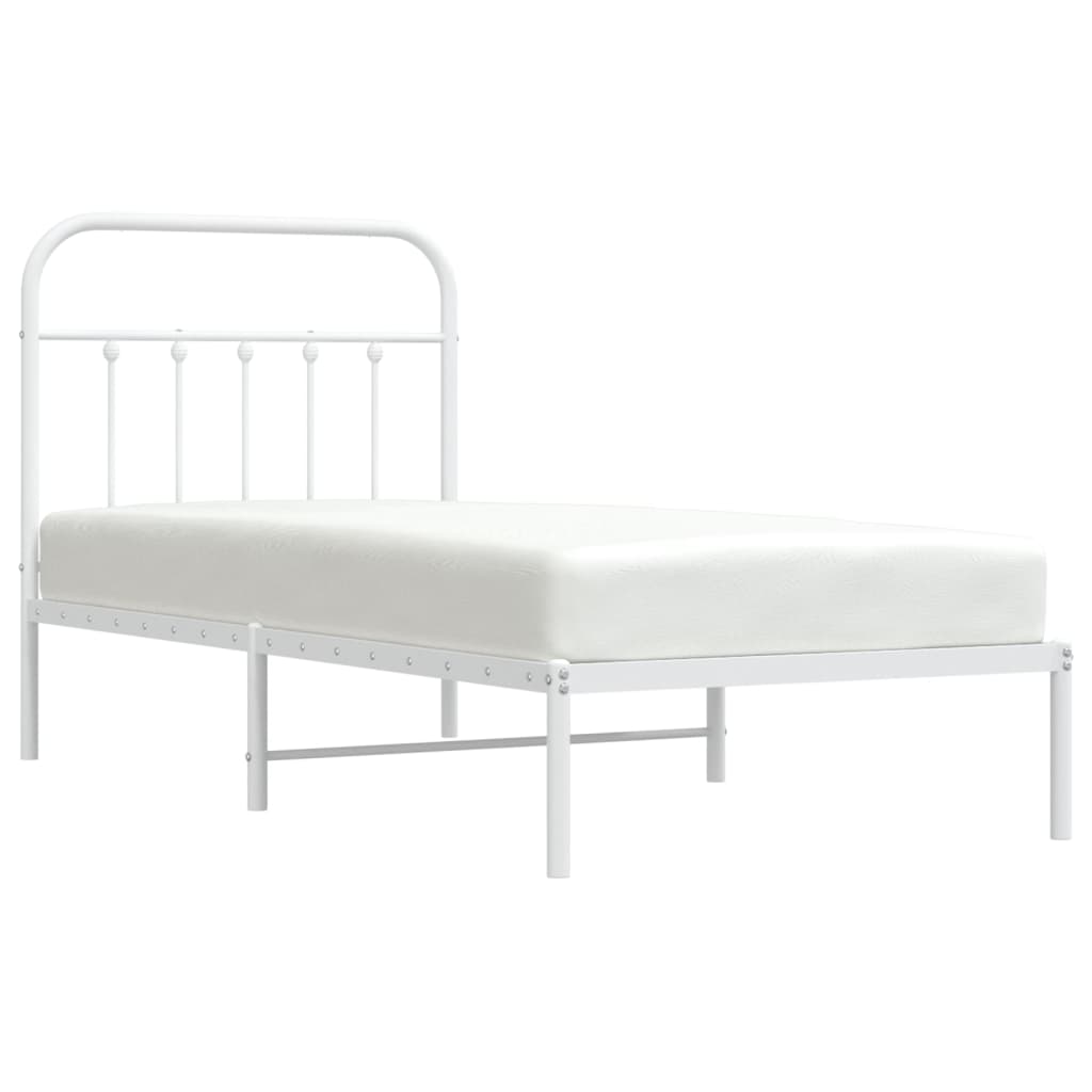 Bed Frame | White | Steel | Single | Bed Frame | Rectangular | Industrial
