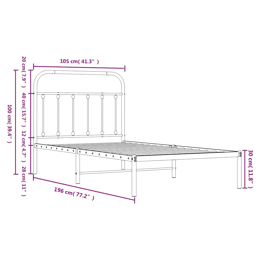 Bed Frame | White | Powder-Coated Steel | Single | Bed Frame