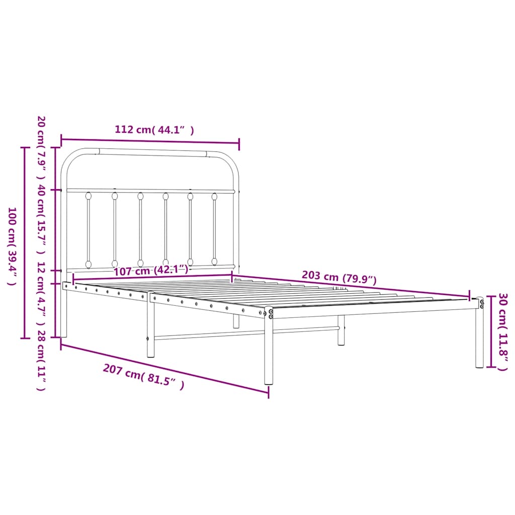 Bed Frame | White | Steel | Single | Bed Frame | Rectangular | Industrial