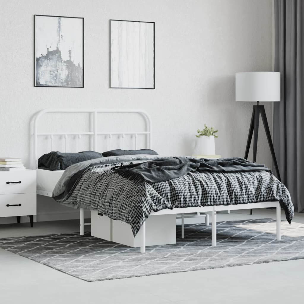 Bed Frame | White | Powder-Coated Steel | Double | Bed Frame