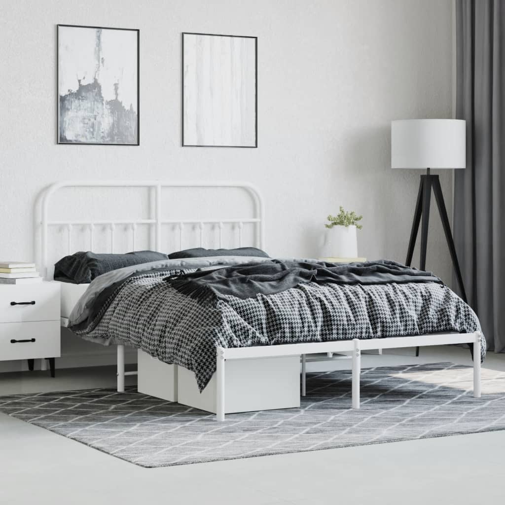Bed Frame | White | Steel | 140x190cm | Bed Frame | Rectangular