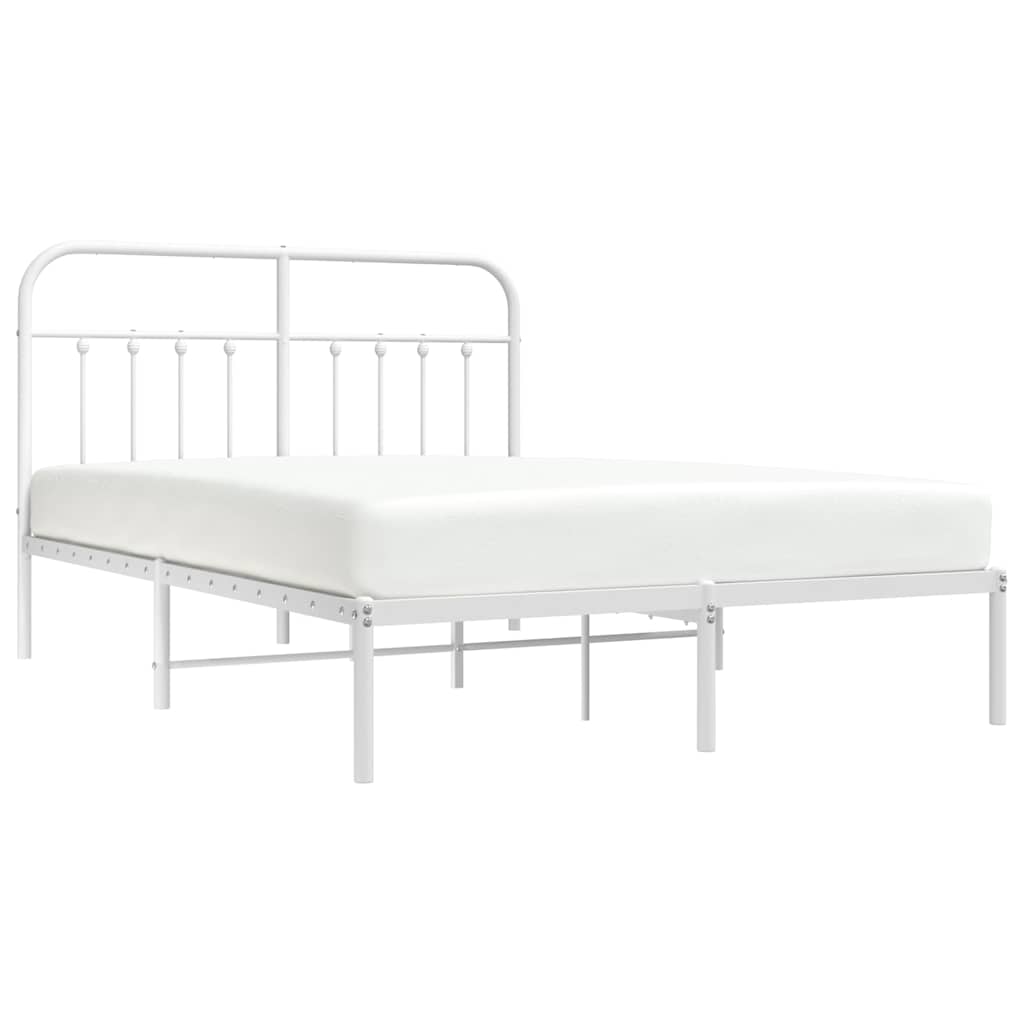 Metal Bed Frame without Mattress with Headboard White 150x200cm