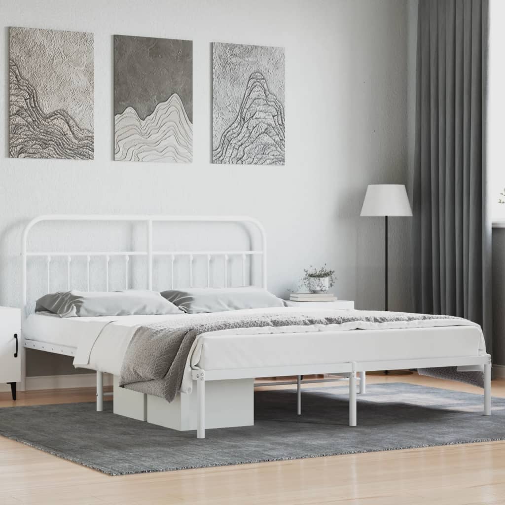 Bed Frame | White | Powder-Coated Steel | Double | Bed Frame
