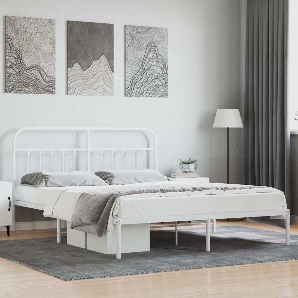 Bed Frame | White | Powder-Coated Steel | 180x200 cm | | Rectangular