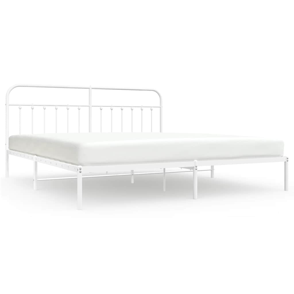 Bed Frame | White | Powder-Coated Steel | 193 cm x 203 cm |  Industrial