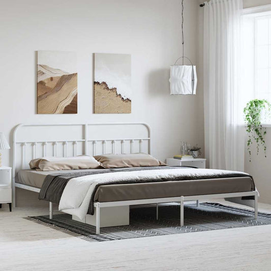 Bed Frame | White | Powder-Coated Steel | 193 cm x 203 cm |  Industrial
