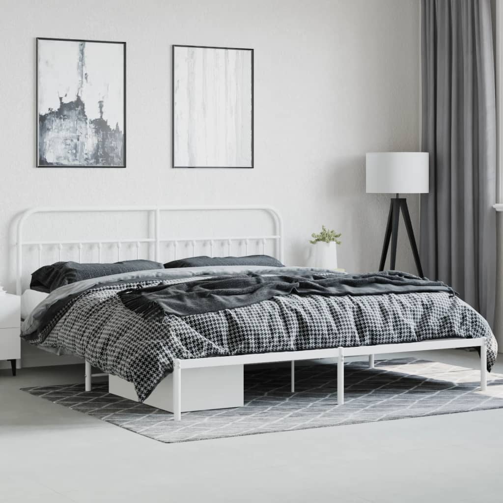 Bed Frame | White | Powder-Coated Steel | Double | Bed Frame