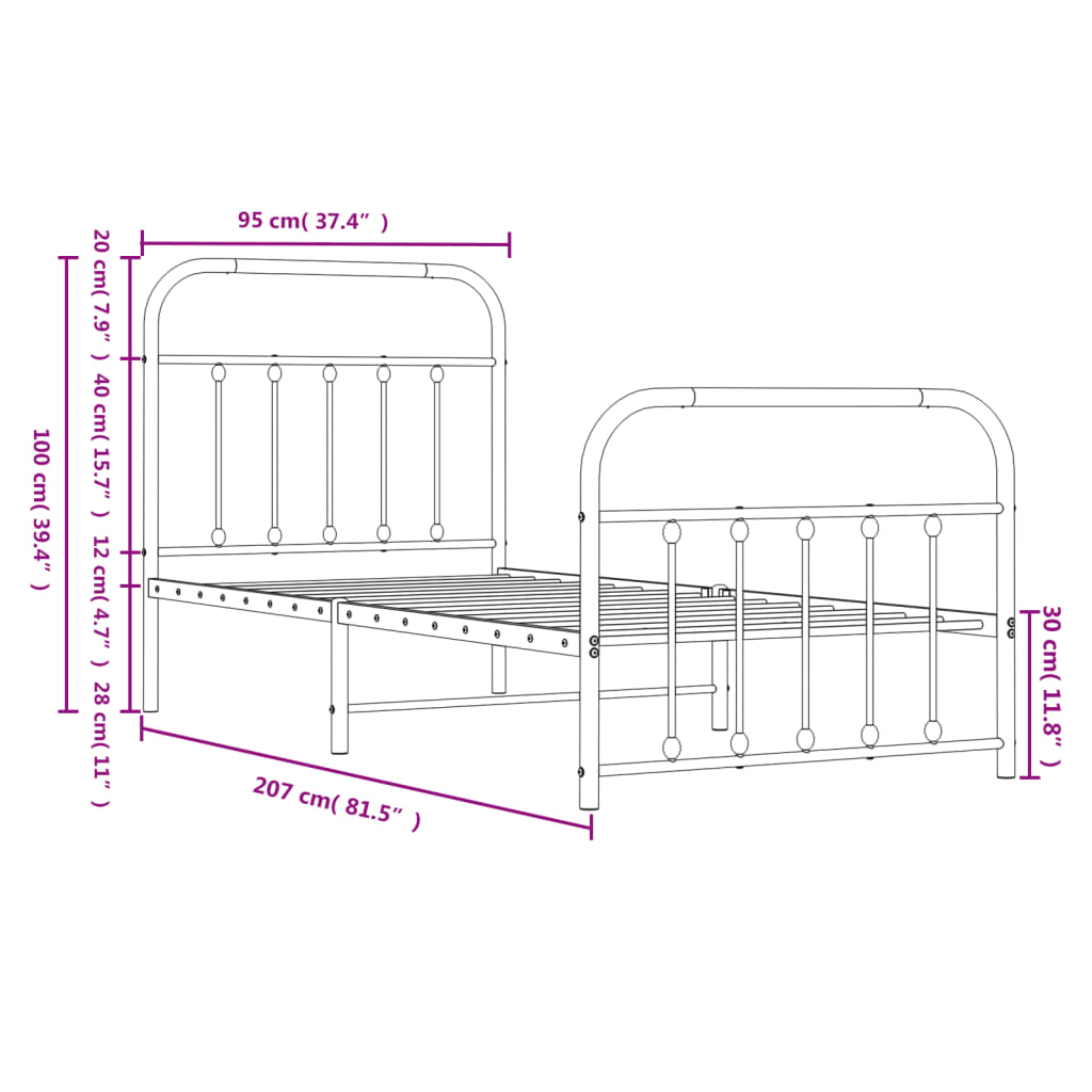 Bed Frame | White | Powder-Coated Steel | Single | Bed Frame