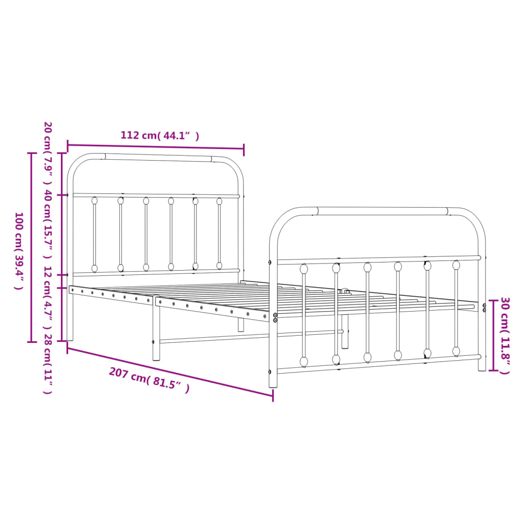 Bed Frame | White | Powder-Coated Steel | Single | Bed Frame