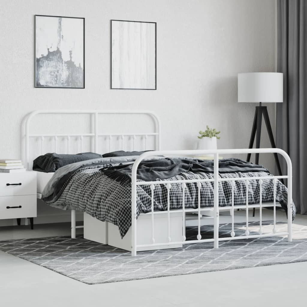 Bed Frame | White | Powder-Coated Steel | 140x190 cm | Bed Frame
